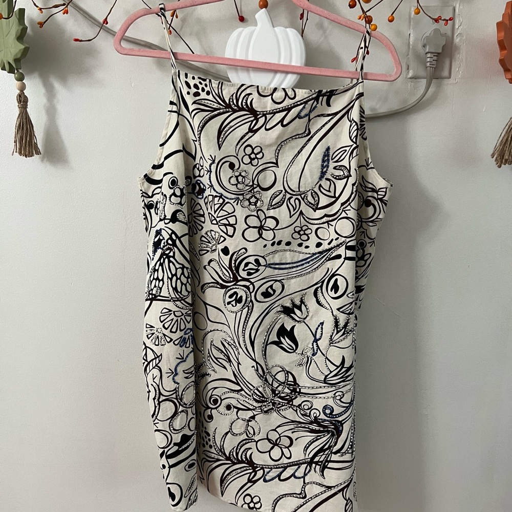 Zara Black, Brown Silver, Cooper, Blue and White Patterned Mini Dress - Picture 9 of 9